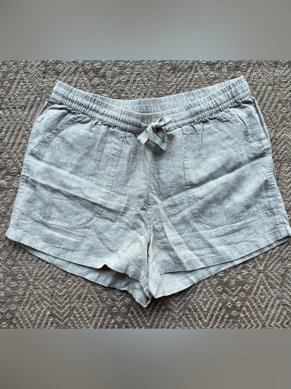 Quince 100% Linen Shorts Flax Beige Elastic Waist Large EUC